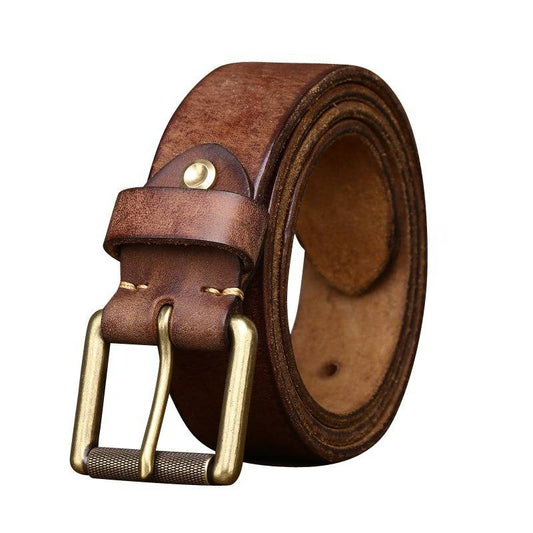 Handmade Thicken Leather Men's Wide Belt with Solid Brass Buckle- 1.6"