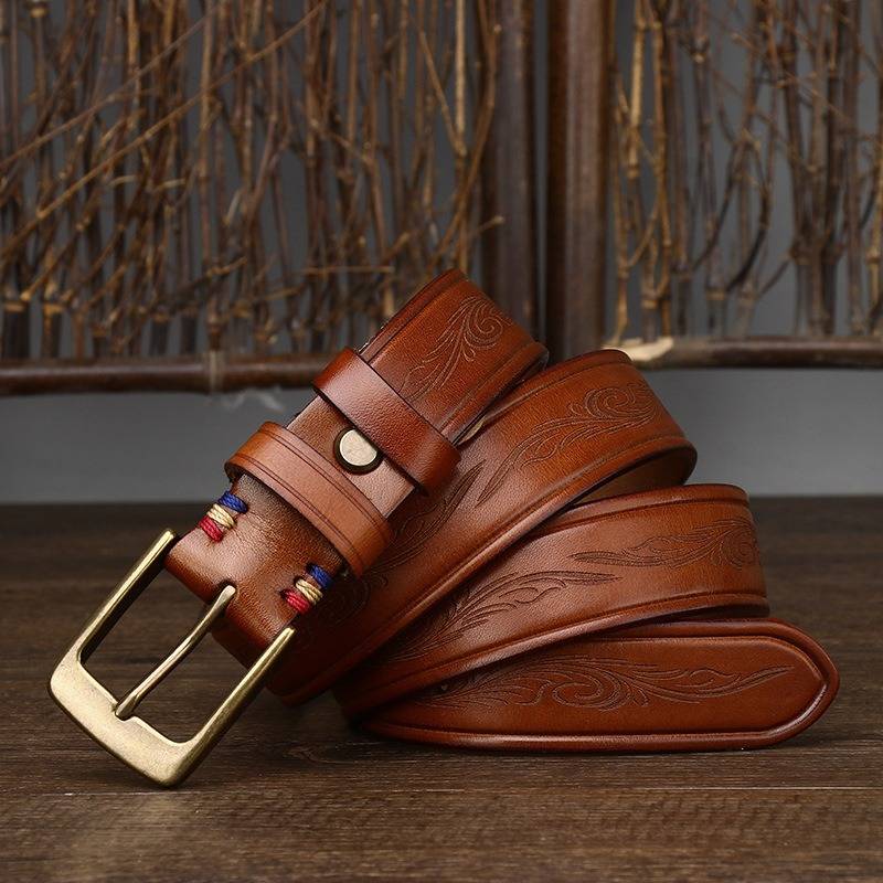 embossed brown belt for men