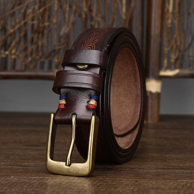 embossed brown belt for men