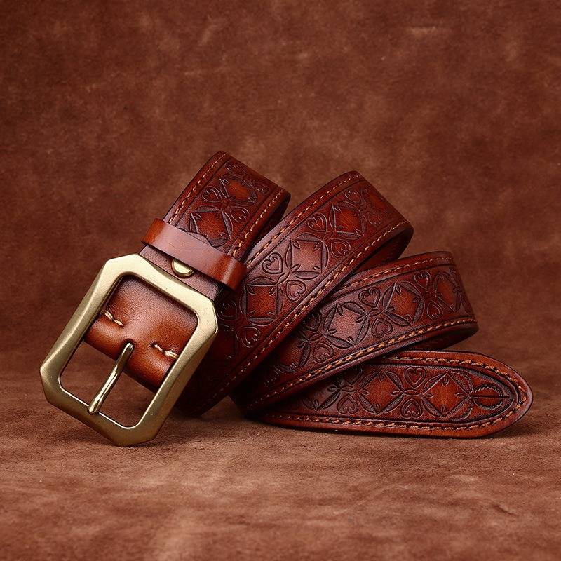 embossed leather belt