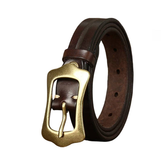 Extra Thick Leather Vintage Women's Belt with Solid Brass Buckle- 0.9"