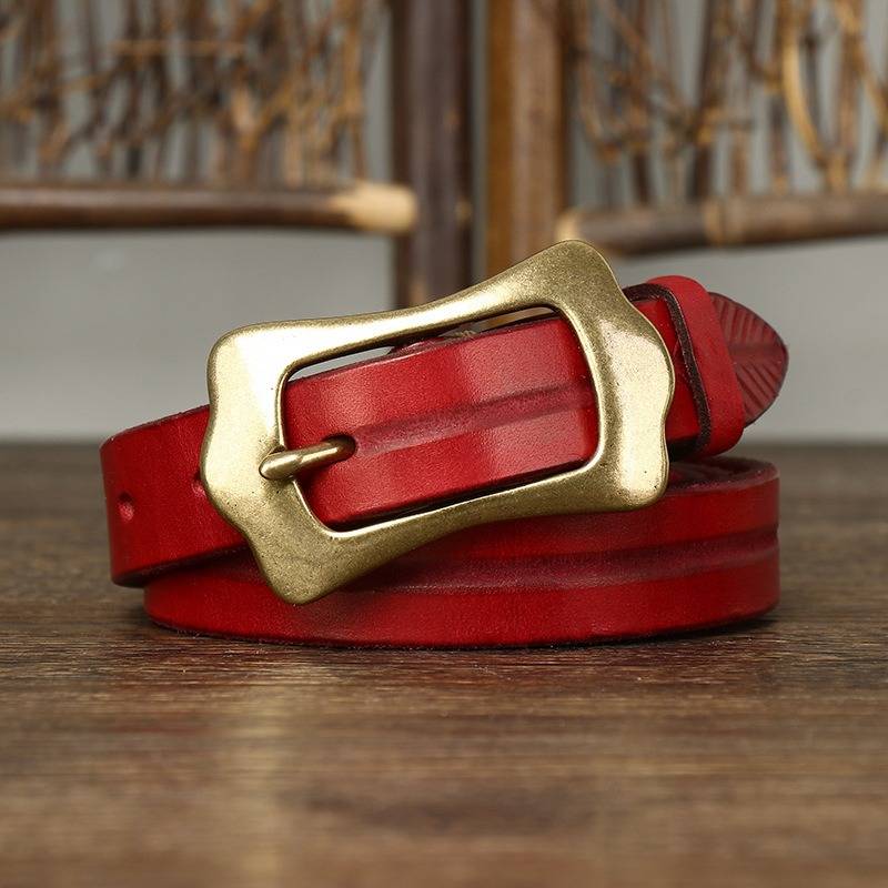 Extra dicker Vintage-Gürtel aus Leder für Damen mit massiver Messingschnalle – 2,3 cm