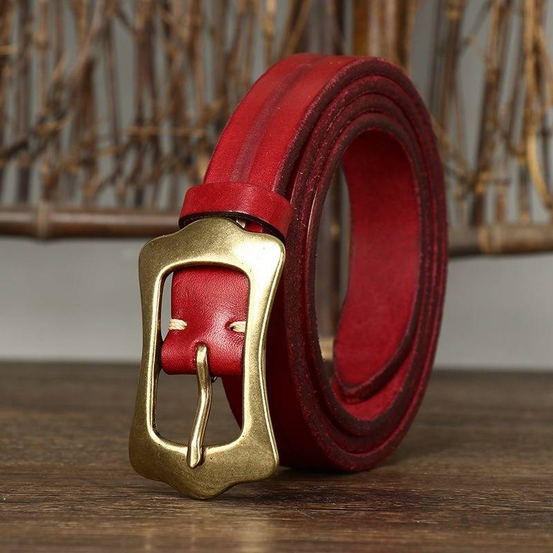 Extra dicker Vintage-Gürtel aus Leder für Damen mit massiver Messingschnalle – 2,3 cm