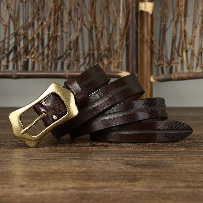 Extra dicker Vintage-Gürtel aus Leder für Damen mit massiver Messingschnalle – 2,3 cm