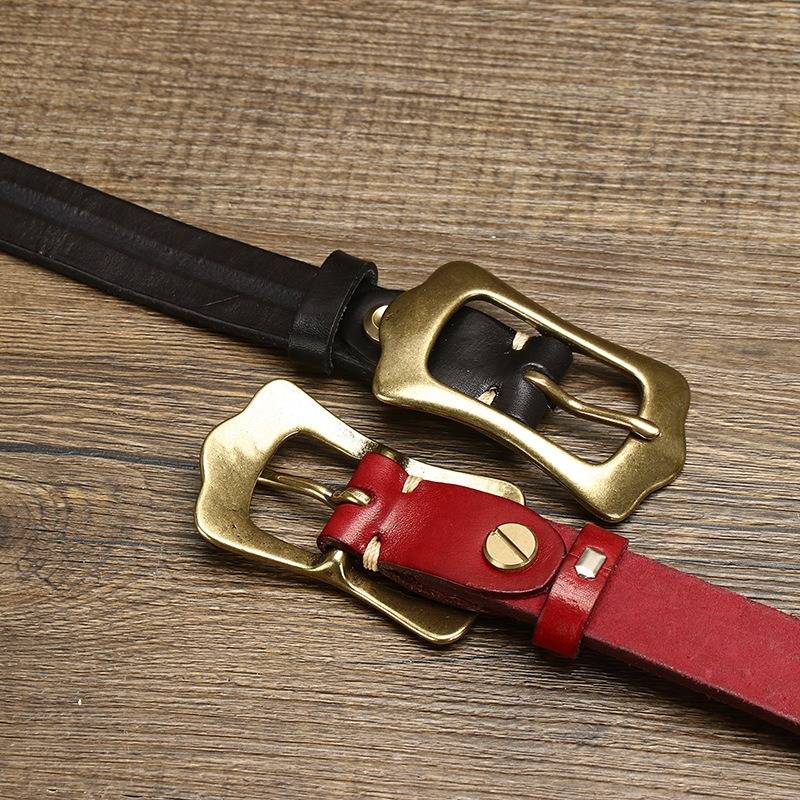 Extra dicker Vintage-Gürtel aus Leder für Damen mit massiver Messingschnalle – 2,3 cm