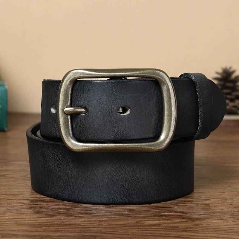 Handgefertigter Jeansgürtel aus Leder mit Messingschnalle, 3,8 cm
