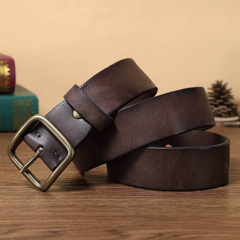 Handgefertigter Jeansgürtel aus Leder mit Messingschnalle, 3,8 cm