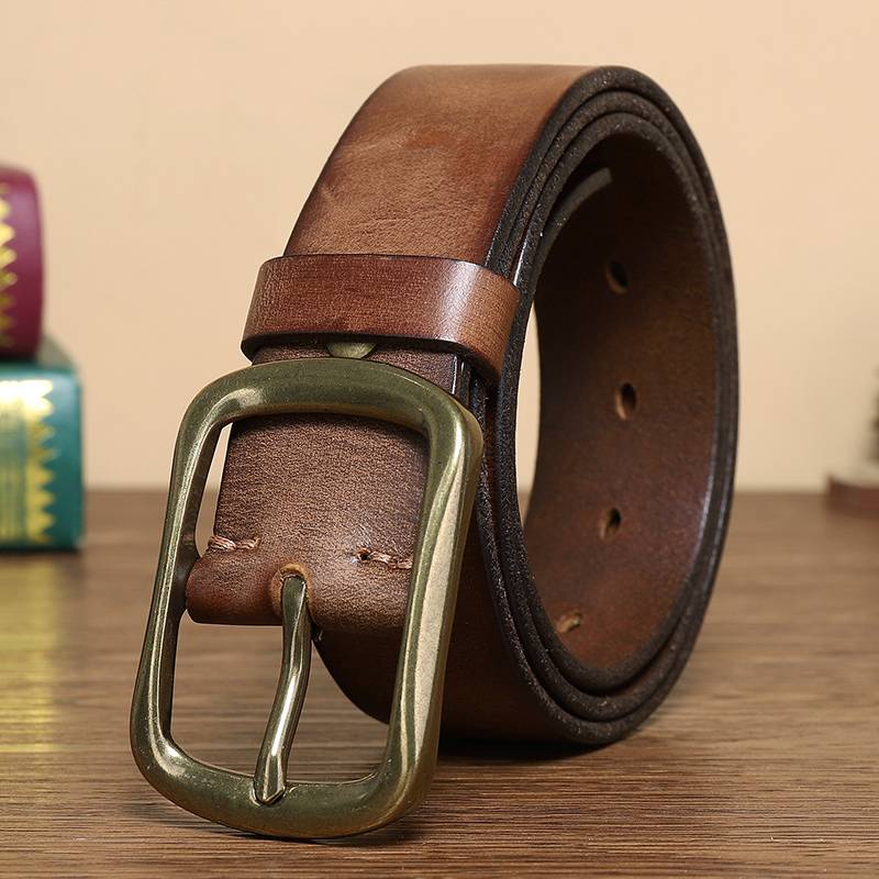 Handgefertigter Jeansgürtel aus Leder mit Messingschnalle, 3,8 cm