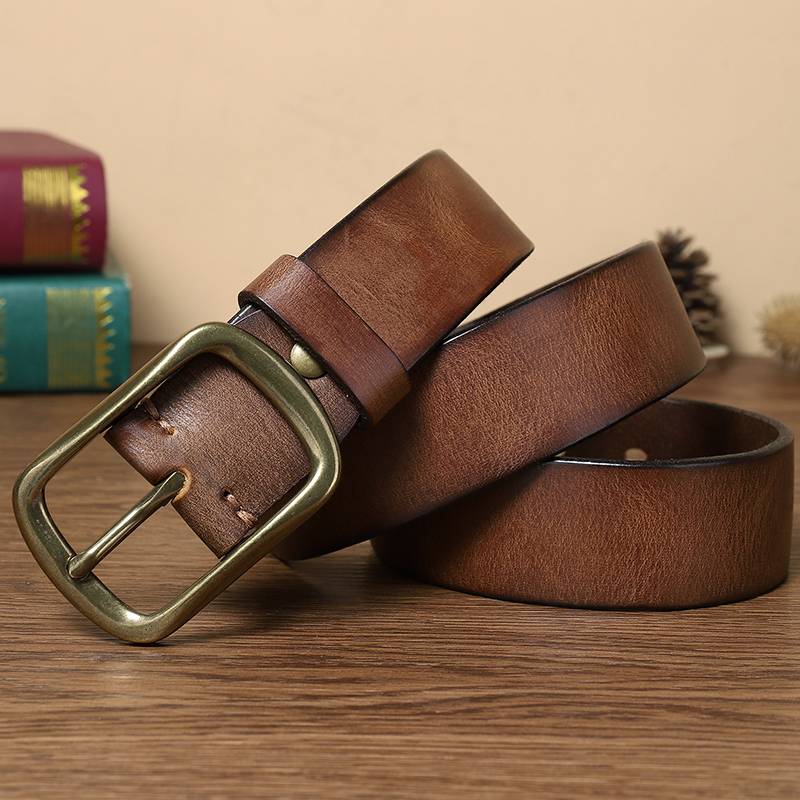 Handgefertigter Jeansgürtel aus Leder mit Messingschnalle, 3,8 cm