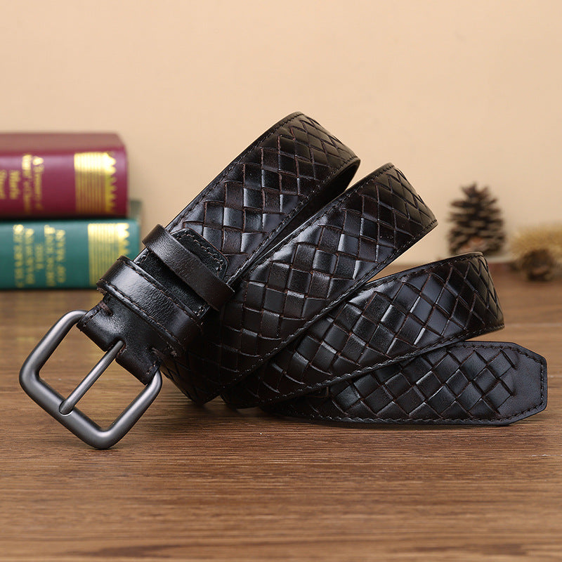 Handcrafted Braided Men Leather Belt with Alloy Buckle-1.3"