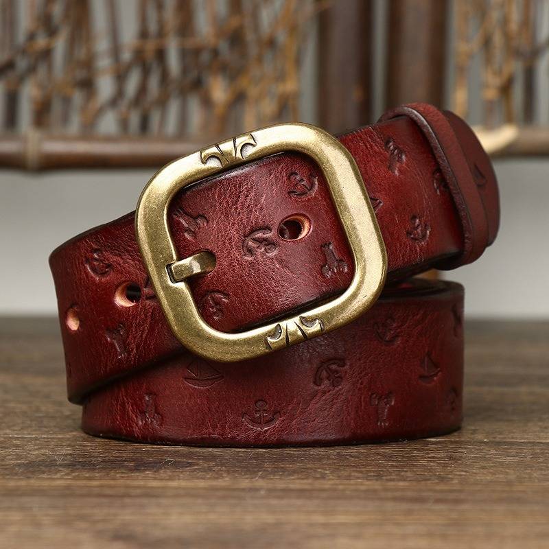 Personalized Embossed Men's Belts with Solid Brass Buckle- 1.5"