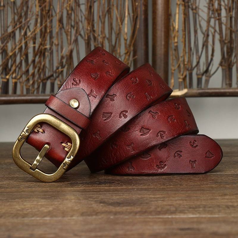 Personalized Embossed Men's Belts with Solid Brass Buckle- 1.5"