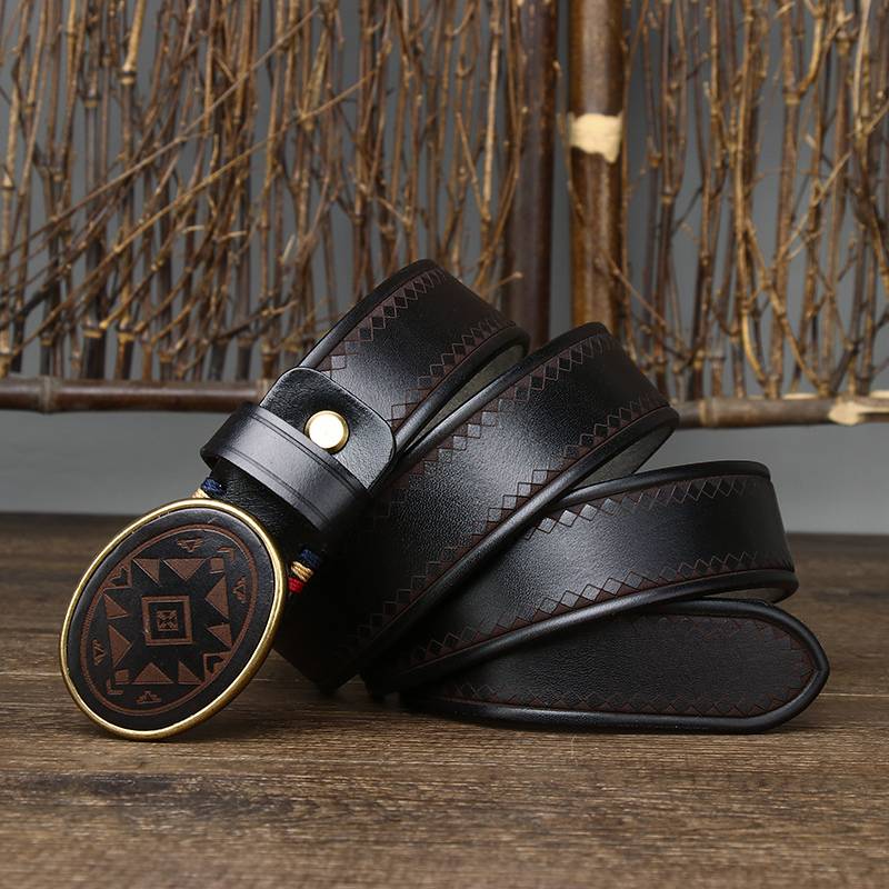 Ceinture vintage gravée pour homme avec boucle en laiton - 1,5"