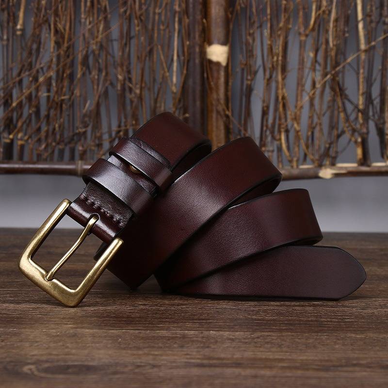 Casual Retro Thicken Men's Jeans Belt with Brass Buckle-1.3"