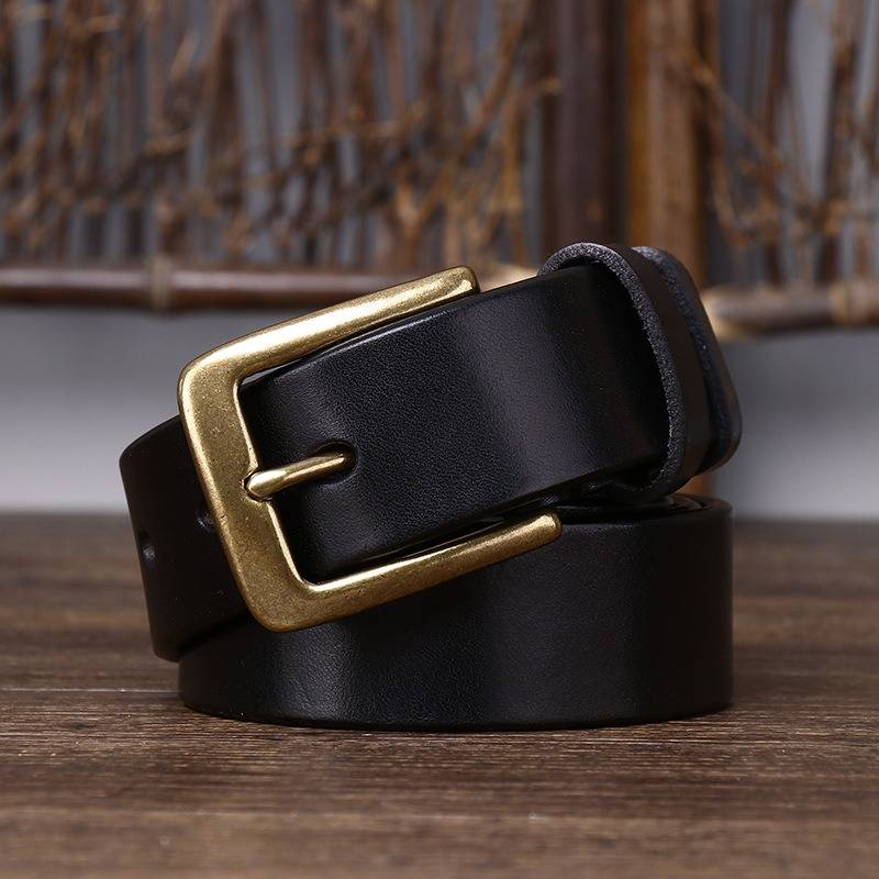 Casual Retro Thicken Men's Jeans Belt with Brass Buckle-1.3"