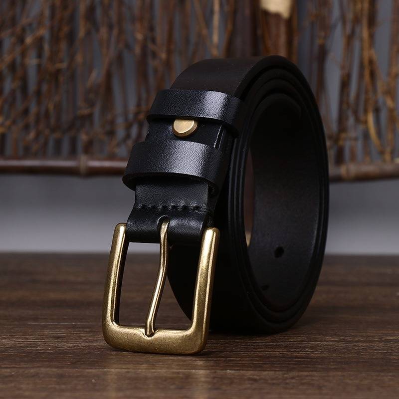 Casual Retro Thicken Men's Jeans Belt with Brass Buckle-1.3"