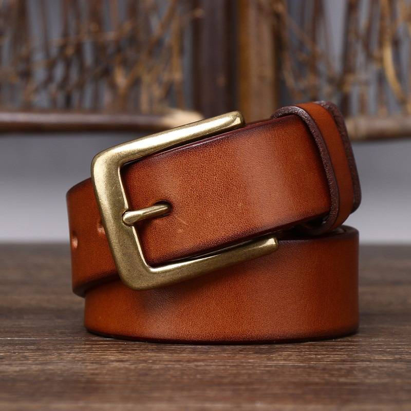 Casual Retro Thicken Men's Jeans Belt with Brass Buckle-1.3"