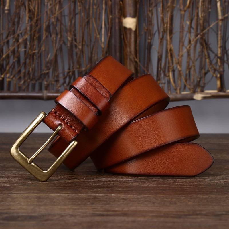 Casual Retro Thicken Men's Jeans Belt with Brass Buckle-1.3"