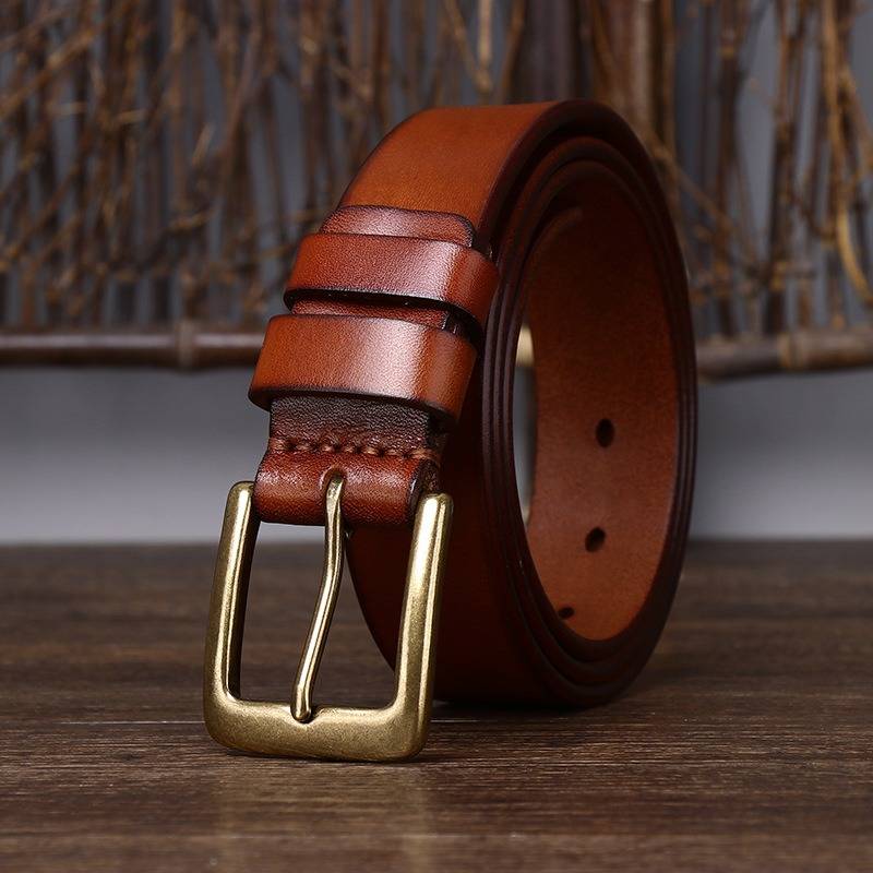 Casual Retro Thicken Men's Jeans Belt with Brass Buckle-1.3"