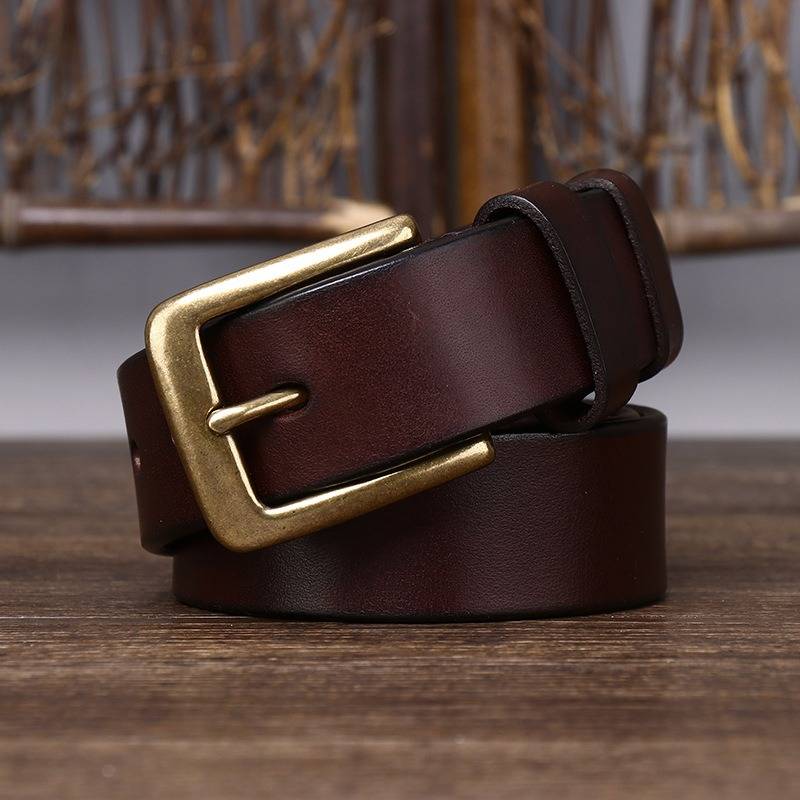 Casual Retro Thicken Men's Jeans Belt with Brass Buckle-1.3"