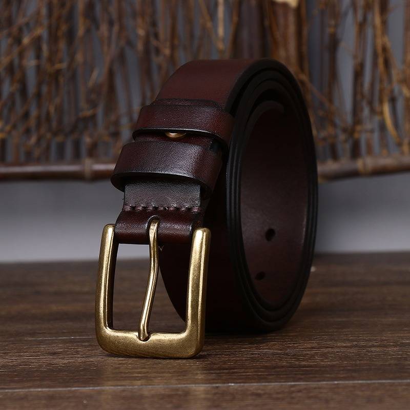 Casual Retro Thicken Men's Jeans Belt with Brass Buckle-1.3"