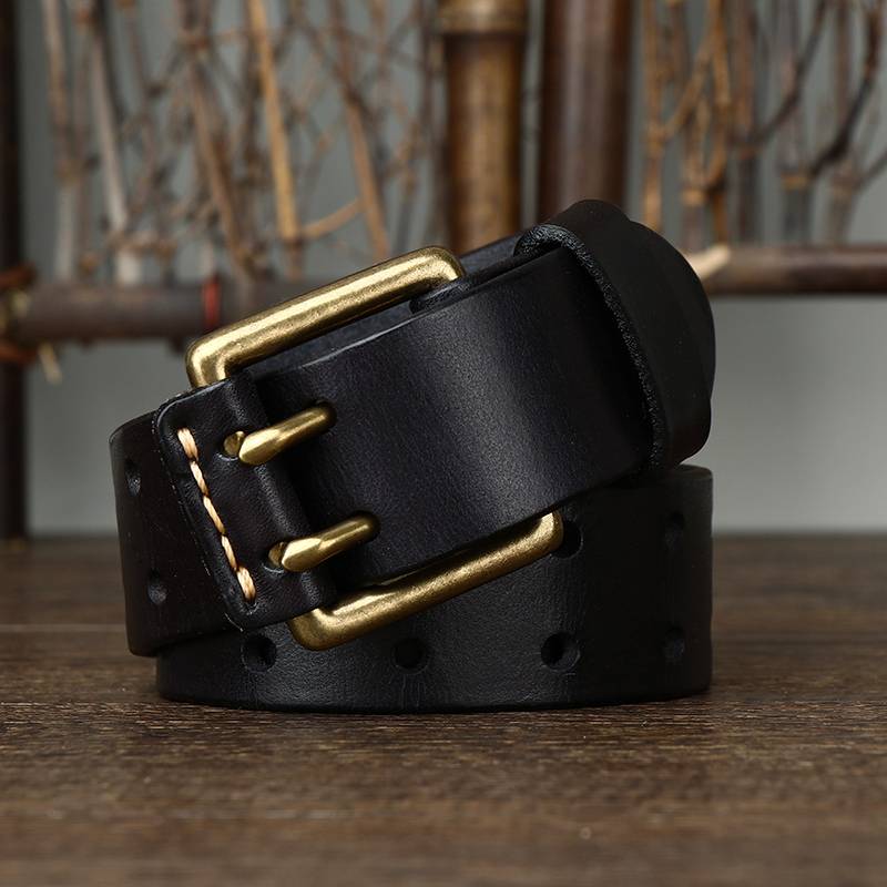 Handmade Vintage Mens Belt with Double Prong Solid Brass Buckle-1.5"