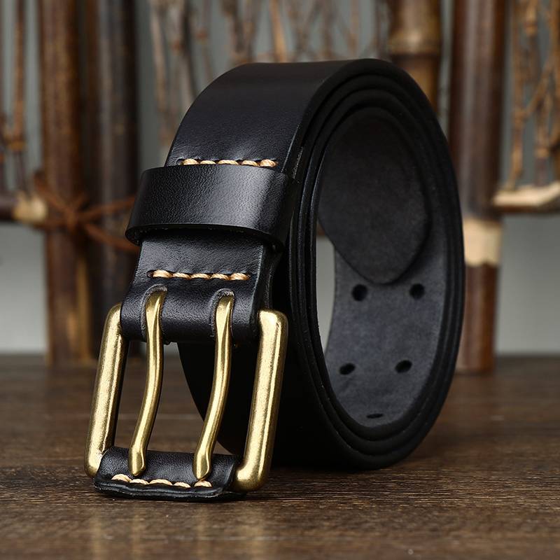 Handmade Vintage Mens Belt with Double Prong Solid Brass Buckle-1.5"