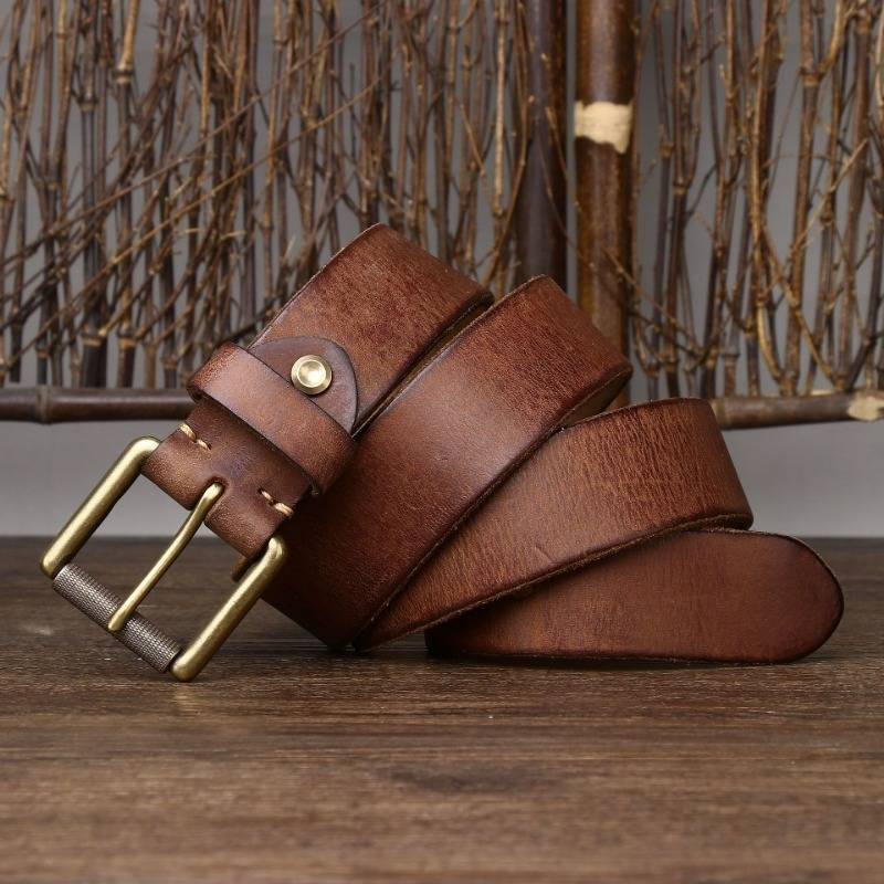 Handmade Thicken Leather Men's Wide Belt with Solid Brass Buckle- 1.6 ...