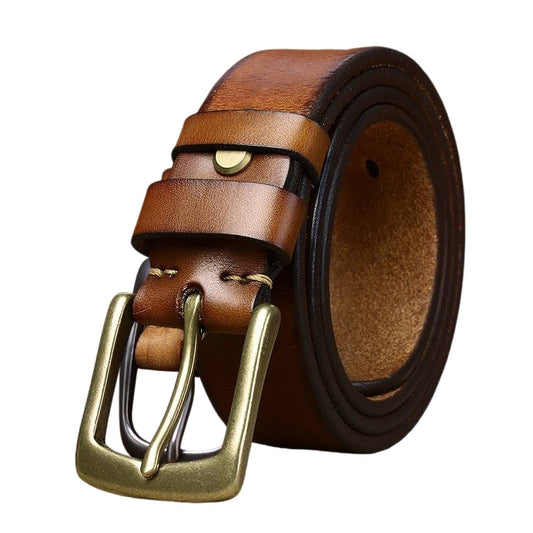 Thicken Leather Heavy Duty Jeans Belt with Brass Buckle -1.5"