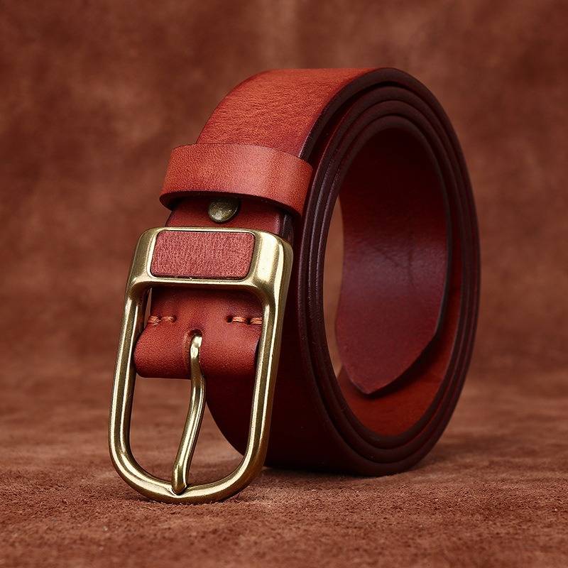 Vintage Matte Finish Handmade Belt with Solid Brass Buckle-1.5"