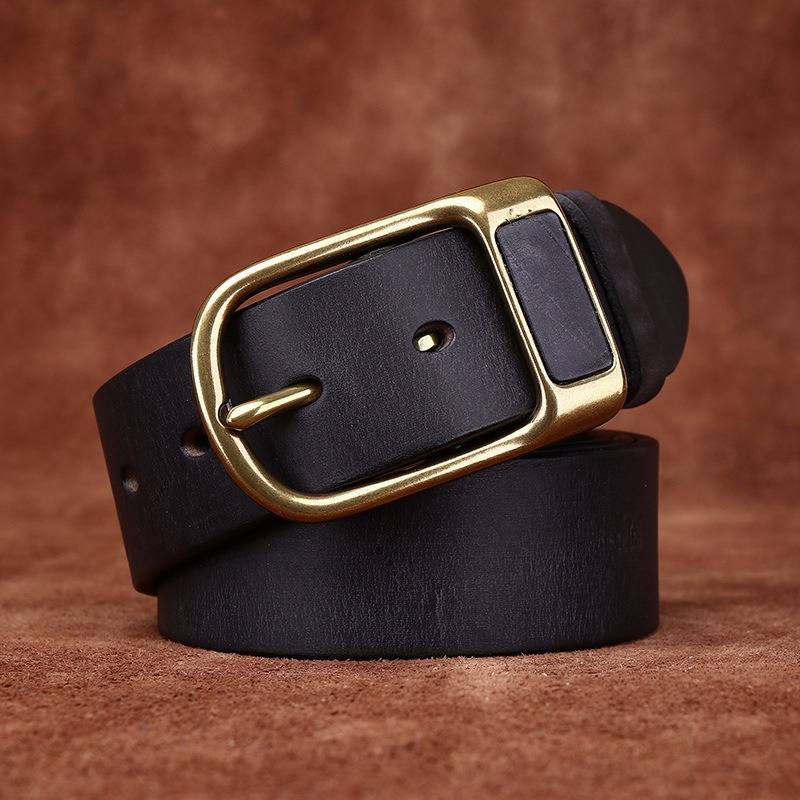 Vintage Matte Finish Handmade Belt with Solid Brass Buckle-1.5"