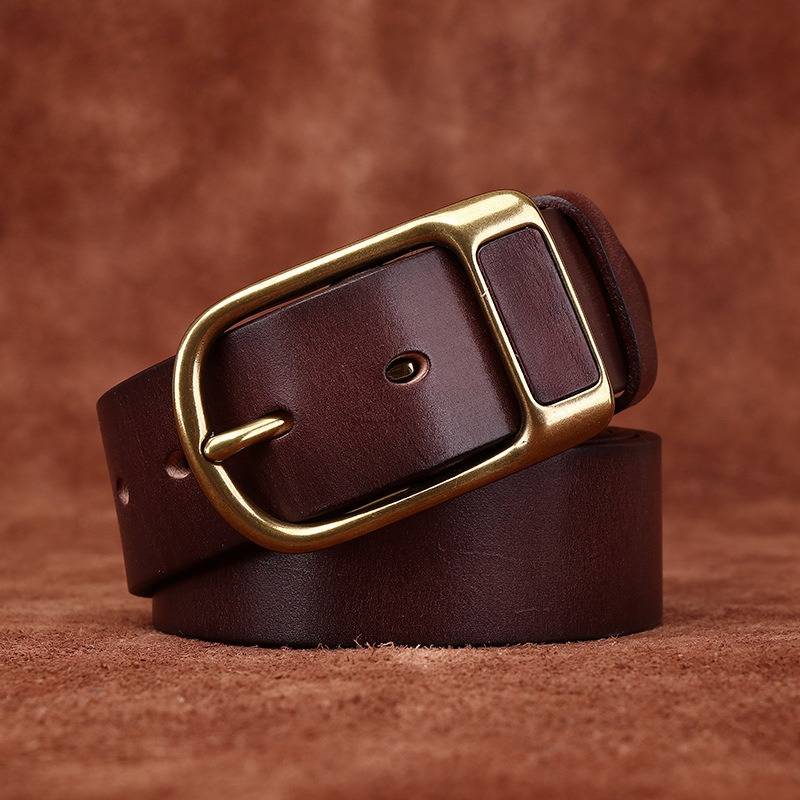 Vintage Matte Finish Handmade Belt with Solid Brass Buckle-1.5"