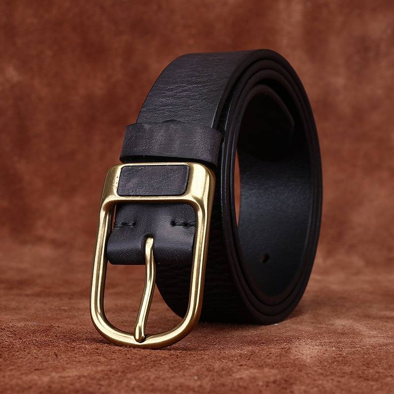 Vintage Matte Finish Handmade Belt with Solid Brass Buckle-1.5"