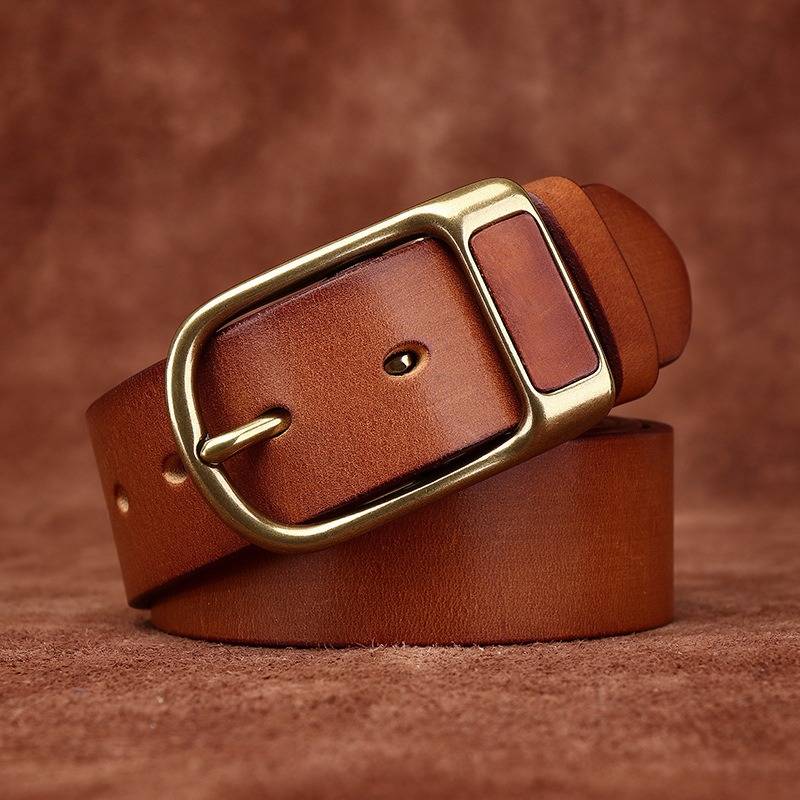 Vintage Matte Finish Handmade Belt with Solid Brass Buckle-1.5"