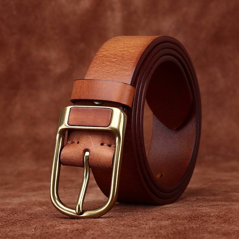 Vintage Matte Finish Handmade Belt with Solid Brass Buckle-1.5"