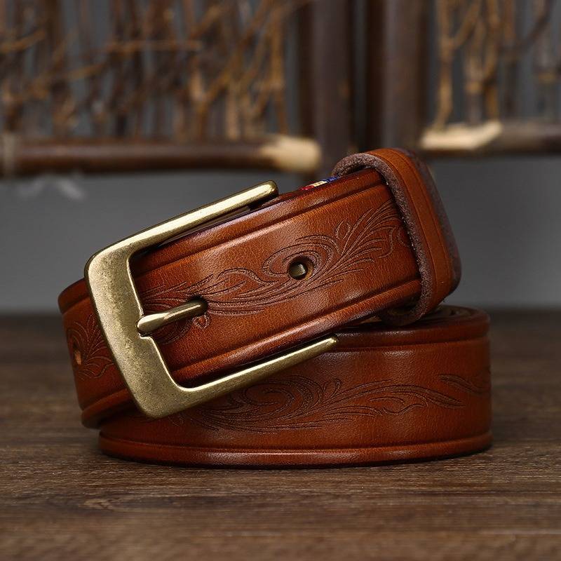 embossed brown belt for men 