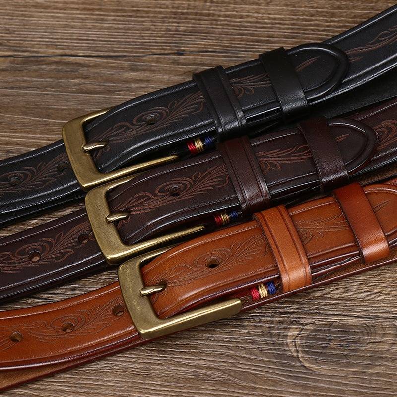 embossed brown belt for men 