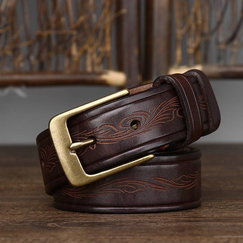 embossed brown belt for men 