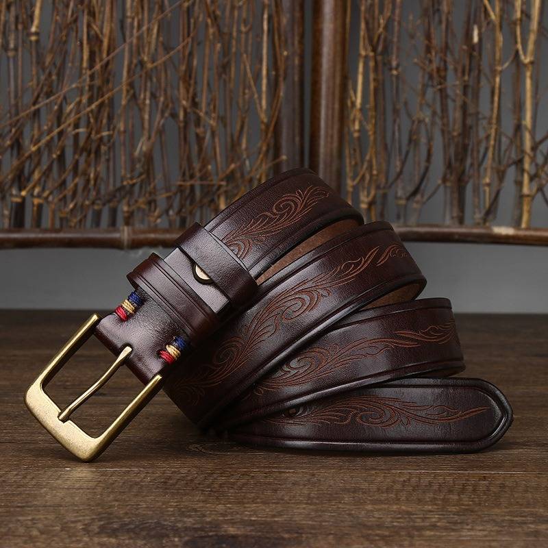 embossed brown belt for men 