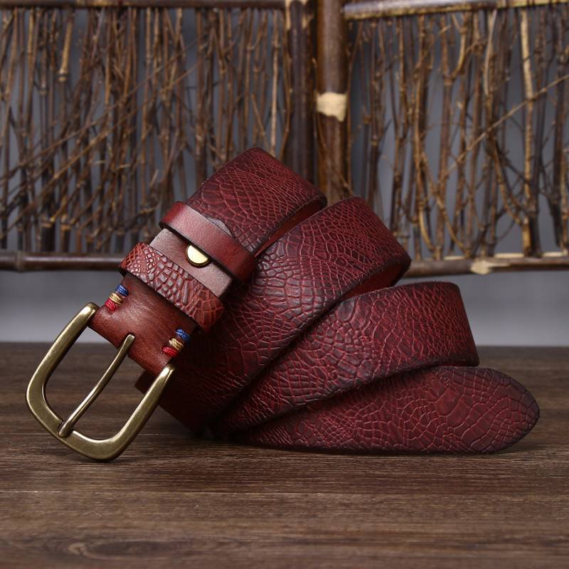 Coarse Grain Pattern Thicken Leather Heavy Duty Belt-1.5 "