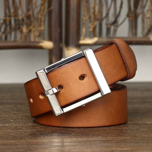 Extra Thick Leather Men's Heavy Duty Belt with Stainless Steel Buckle-1.5"