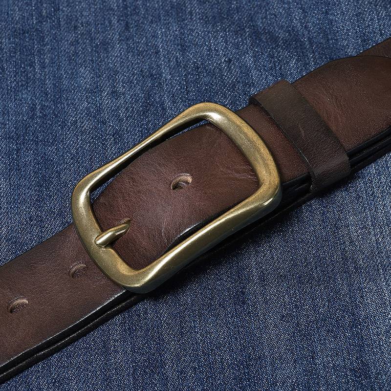 Handmade Leather Jeans Belt with Brass Buckle-1.5"