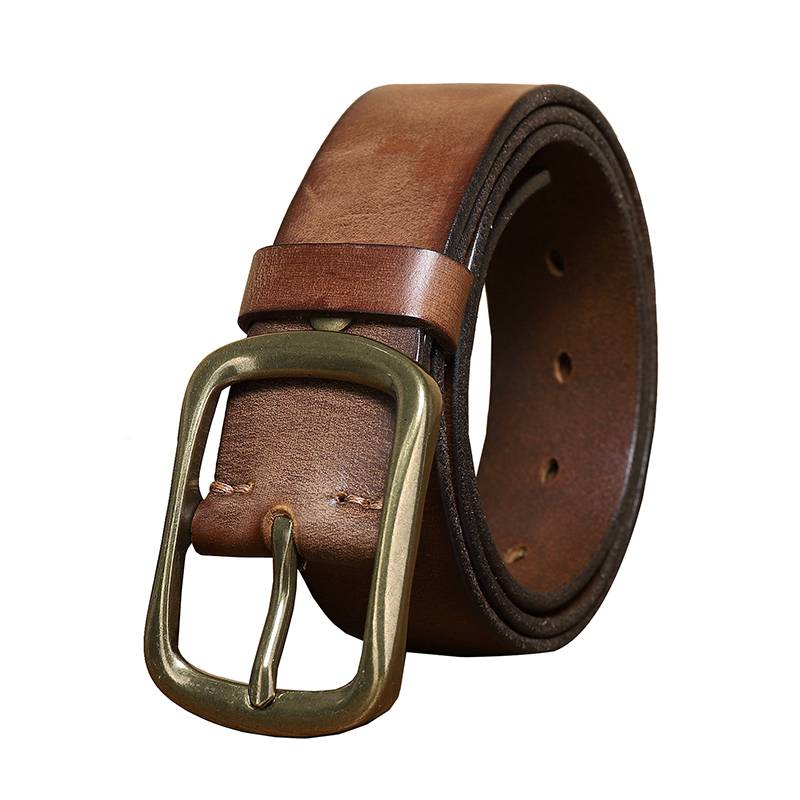 Handmade Leather Jeans Belt with Brass Buckle-1.5"