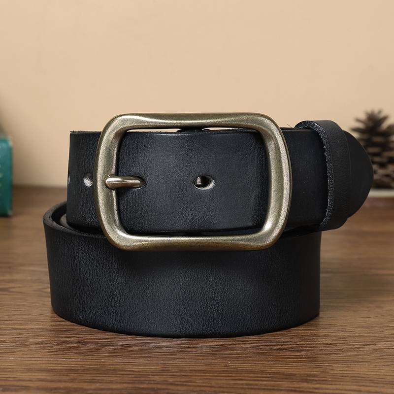 Handmade Leather Jeans Belt with Brass Buckle-1.5"