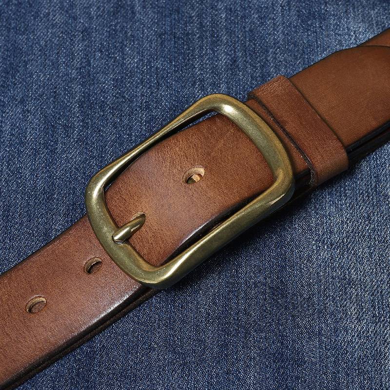 Handmade Leather Jeans Belt with Brass Buckle-1.5"