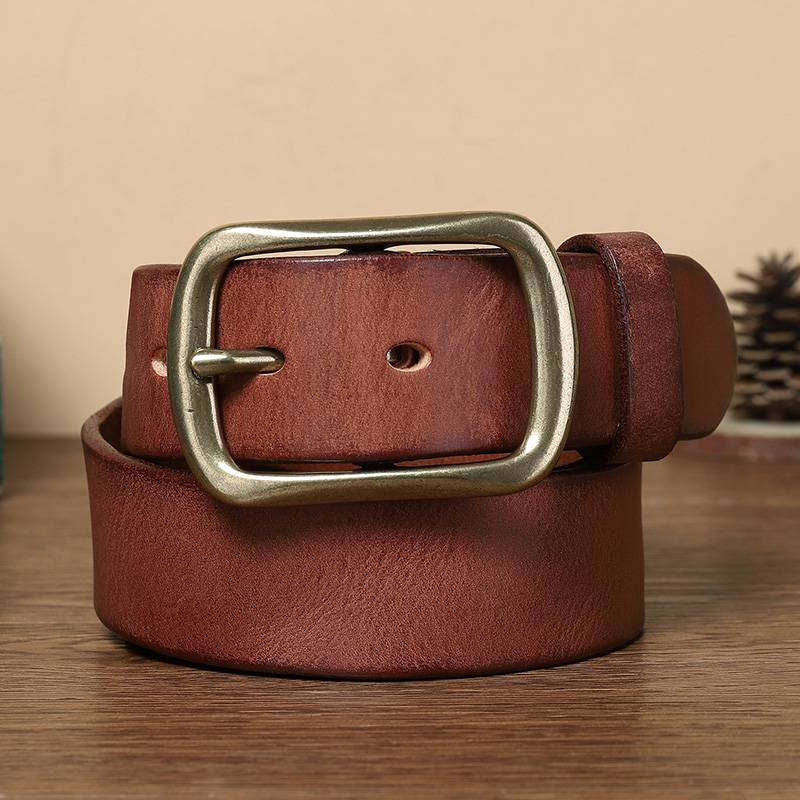 Handmade Leather Jeans Belt with Brass Buckle-1.5"