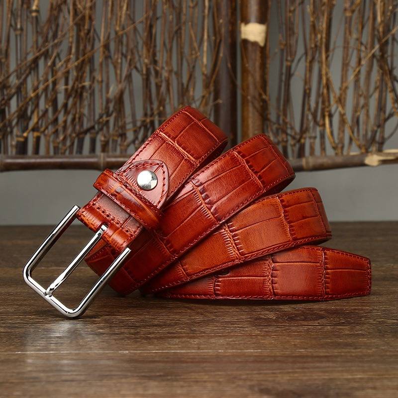 Crocodile Pattern Leather Men Dress Belts with Alloy Buckle-1.4"