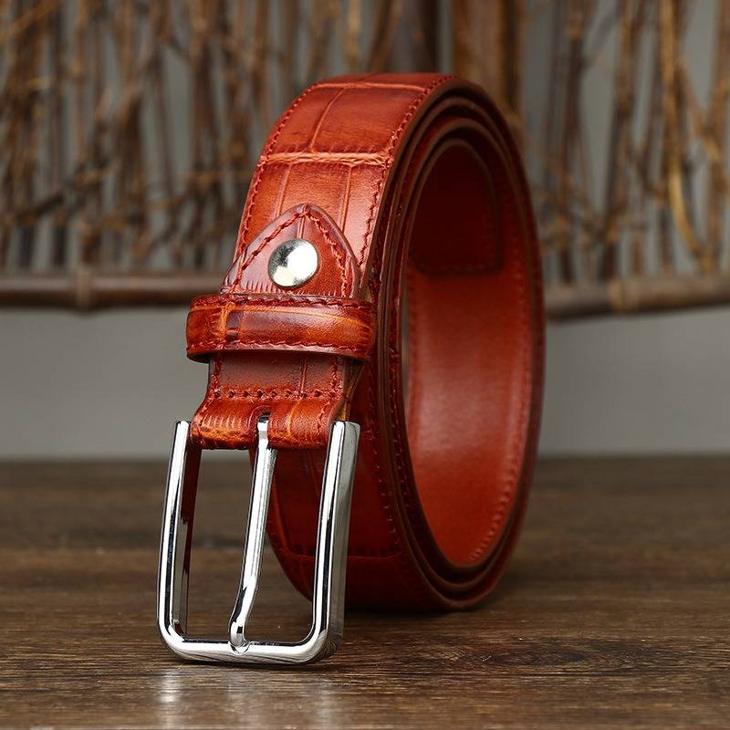 Crocodile Pattern Leather Men Dress Belts with Alloy Buckle-1.4"