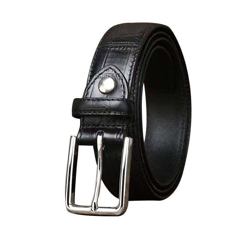 Crocodile Pattern Leather Men Dress Belts with Alloy Buckle-1.4"