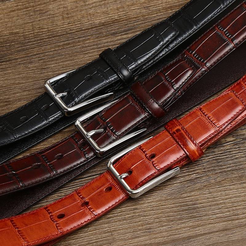 Crocodile Pattern Leather Men Dress Belts with Alloy Buckle-1.4"